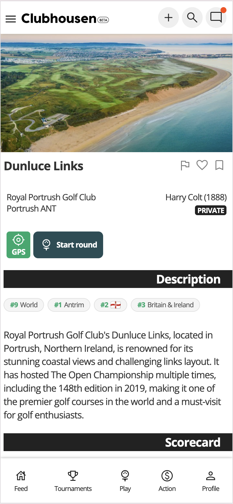 Dunluce Links course detail page