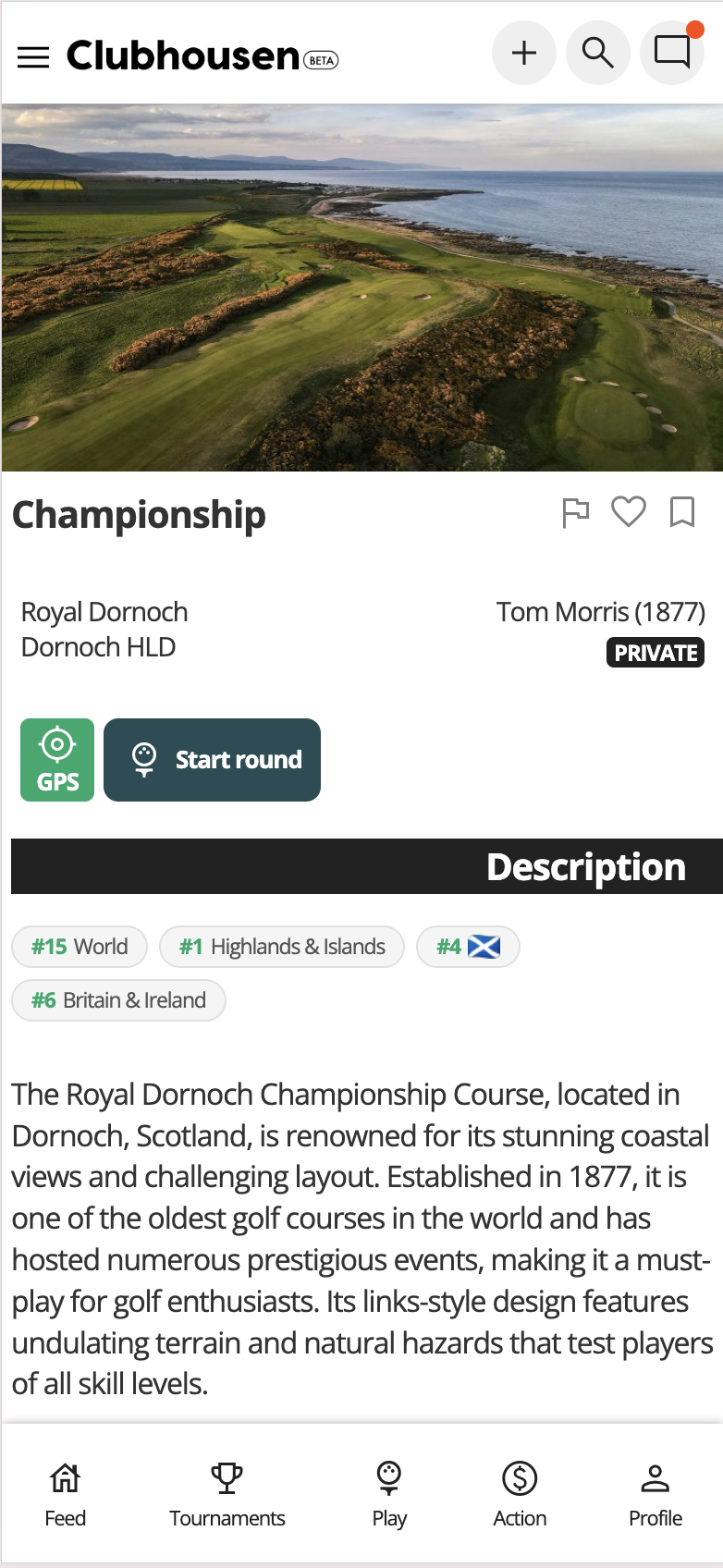 Royal Dornoch Championship — course detail with rankings, description, and GPS